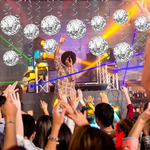 54 Pieces Disco Party Decorations Disco Ball Hanging Swirls 70s Party Hanging Swirls Ceiling Decor for Disco Fever Party 7...