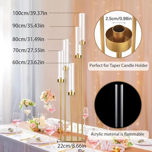 Fullvaseer 5 Arm Candelabra with Acrylic Lampshade Set of 4 Gold Candelabra for Wedding Table Birthday Party Home Decorati...