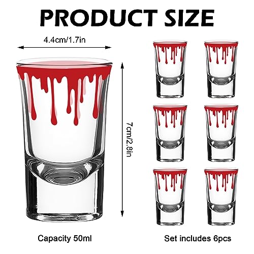 Whaline 6 Pack Halloween Shot Glasses Blood Splattered Drinking Glasses 1.7oz Horror Bloody Small Glass Shot Cups Hallowee...