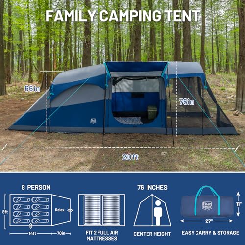 TIMBER RIDGE 8 Person Family Camping Tent with Screen Room, Double Layer Waterproof Weather Resistant Big Tunnel Tent with...