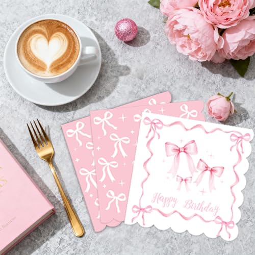 Pink Bow Birthday Decorations Include Plates, Napkins, Cups, Cutlery, Banner, Hanging Swirls, Cake & Cupcake Toppers, Ball...