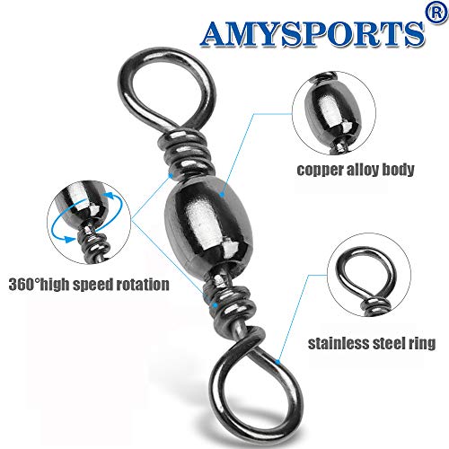 AMYSPORTS High Strength Fishing Swivels Barrel Solid Ring Barrel Fishing Swivel Rolling Fishing Tackle Line Connector Salt...