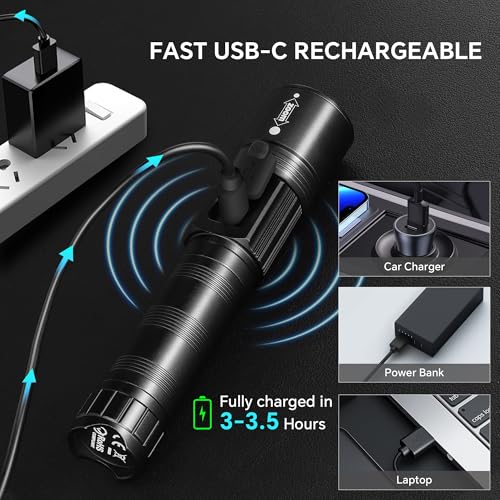 3Pack Rechargeable Flashlights High Lumens 9900LX, Super Bright Flashlight with LCD Digital Display, 5Modes Adjustable LED...