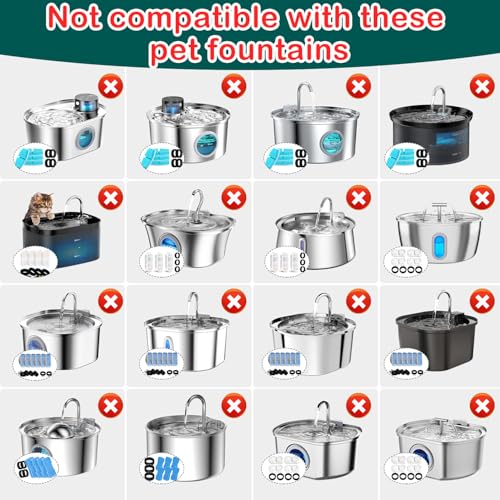 Cat Water Fountain Filter,16 Pack Cat Fountain Replacement Filters for Stainless Steel 67oz/2L Adjustable Water Flow Pet W...