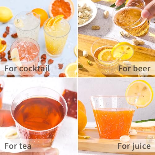 HKACSTHI 25 Pieces 9oz Plastic Cups Disposable Glitter Wine Glasses Clear Plastic Tumblers Dessert Cups Drinking Cups for ...