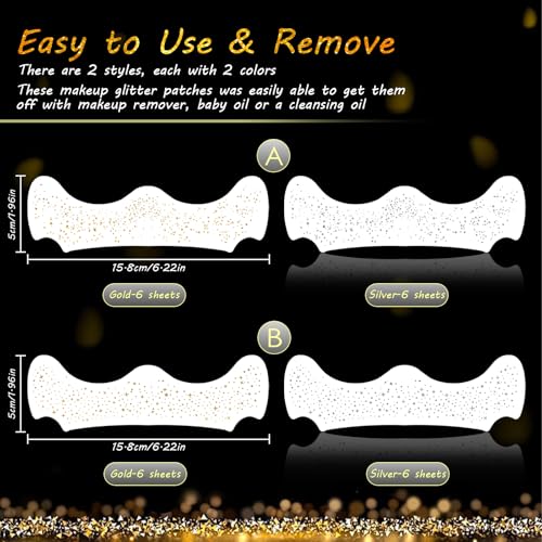 24pcs Gold and Silver Glitter Freckles Face Tattoo, Sparkle Freckles Temporary Face Tattoos, Body Face Glitter Makeup Patc...