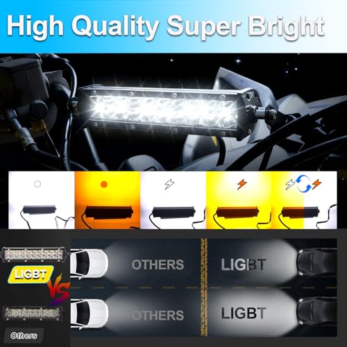 LIGBT Dirt Bike Light Bar Amber White Motorcycle Headlight Kit with ON-Off Switch Universal for 7/8" 22mm Handlebars Pit D...