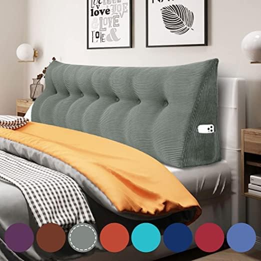 Wedge Headboard Pillow Dorm Room Reading Pillow Back Support for Sitting Up in Bed Bolster Lumbar Cushion Body Positioning Bedrest Corduroy (Dark Gray, King (76 * 8 * 20in))