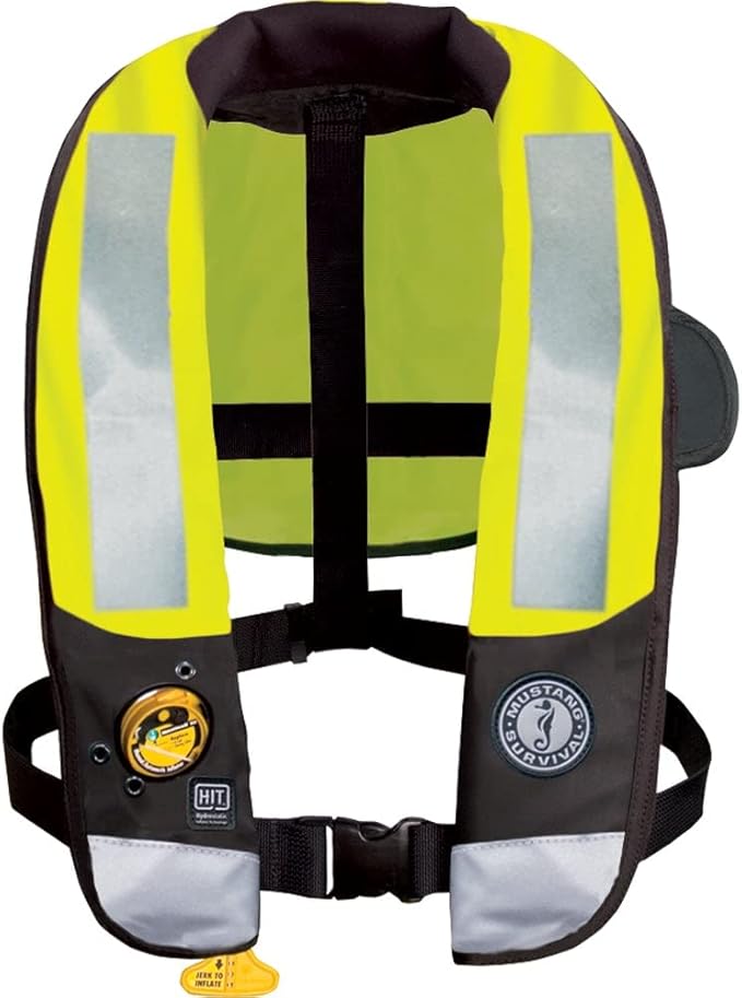 MUSTANG SURVIVAL - High Visibility HIT Inflatable PFD Hydrostatic (Fluorescent Green - One Size) - USCG Approved, 38lbs of...