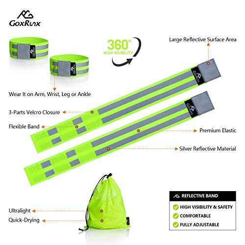 GoxRunx Reflective Bands Running Gear 6 Pack-Adjustable Reflective Armband Arm Wrist Ankle Leg Bands Reflectors -Reflectiv...