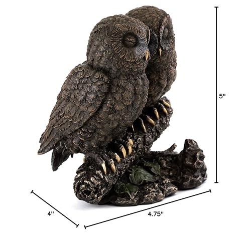 Top Collection Owl Lovers Statue on Tree Branch - Sleeping Great Horned Owl Sculpture in Premium Cold Cast Bronze- 5-Inch Collectible Animal Figurine