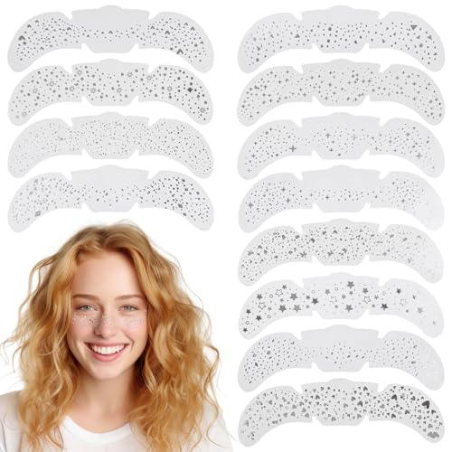 12 Pcs Silver Makeup Patches, Body Face Glitter Freckle Tattoos Glow Up Cosmetic Cute Glitter Makeup Accessories for Hallo...