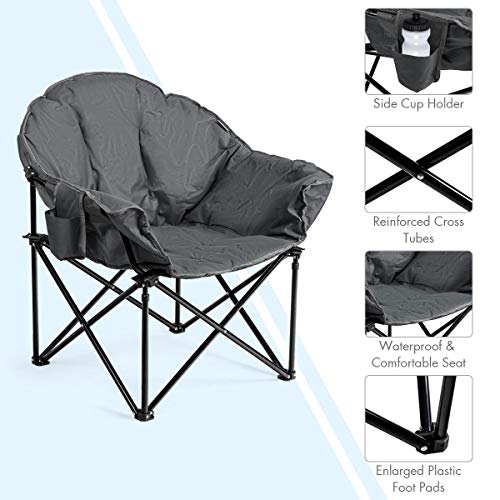 S AFSTAR Oversized Camping Chair, Cushion Padded Moon Round Saucer Chair w/Cup Holder & Carry Bag, Outdoor Leisure Chair, ...