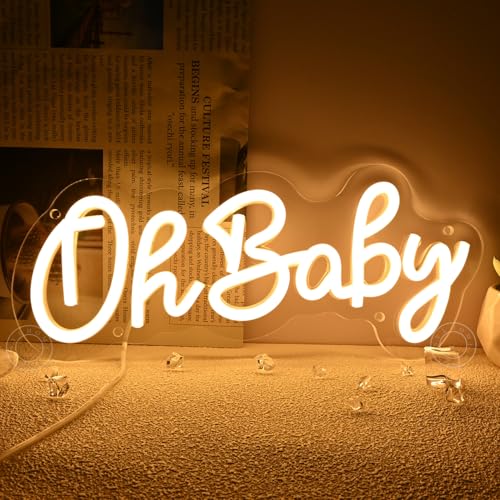 SYLHOME Oh Baby Led Neon Light Sign Nursery Bedroom Wall Decor Sign Baby Shower Kids Birthday Christmas Party Backdrop Dec...