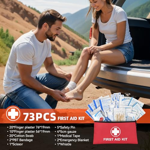 Car Emergency Kit with Portable Air Compressor, First Aid Kit, Jumper Cables, Roadside Safety Emergency Tool Kit for Wome...