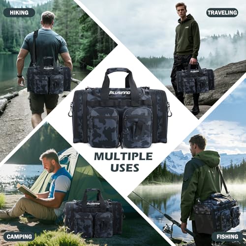 PLUSINNO Tackle Bag - Expandable Fishing Bag for Saltwater & Freshwater - Water Resistant Fishing Gear Shoulder Bag For Me...
