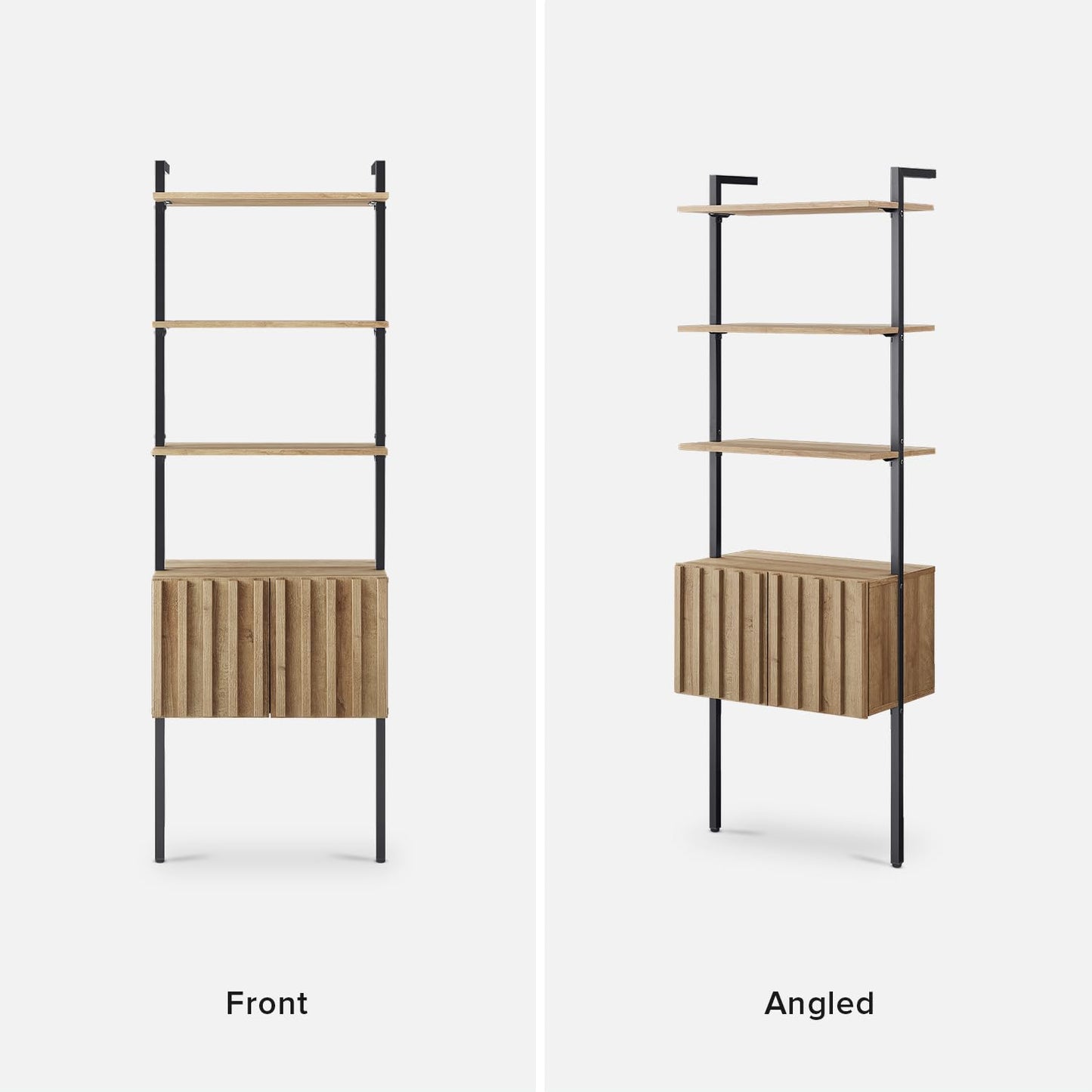 mopio Norwin Ladder Book Shelf, Wall Bookshelf, Farmhouse Industrial Bookcase, Narrow Slim Organizer Display Shelves, Living Room, Bedroom (3 Tier Cabinet, Single)