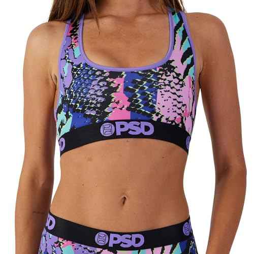 PSD Womens Sports Bra ? Wild Trip 3-Pack, Comfortable Medium Support Sports Bras for Women Pack, Womens Racerback Sports Bras Multipack, Large