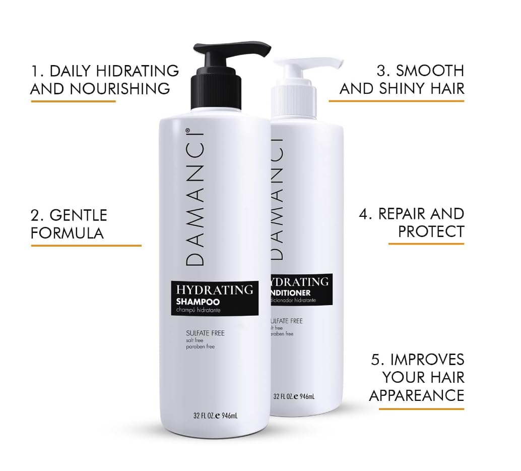 Damanci Hydrating Shampoo and Conditioner Duo, Sulfate Free Shampoo and Conditioner for Dry Hair, with Keratin and Collagen, Par