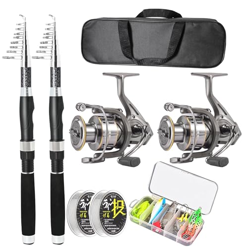 2PACK Fishing Pole Combo,Carbon Fiber Fishing Rod Spinning Reels Fishing Carrier Bag for Travel Saltwater Freshwater