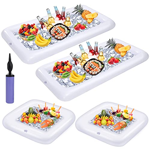 4 Pack Inflatable Ice Serving Bar Pool Party Buffet Drink Cooler Floating Ice Tray Food Drink Containers for Summer Partie...