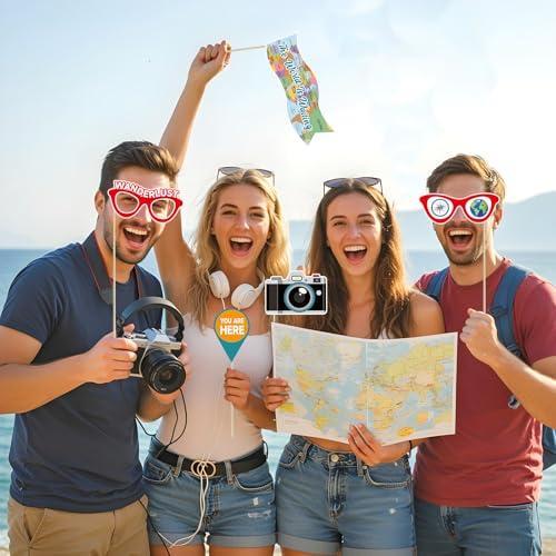 28pcs Travel Theme Photo Booth Props Let The Adventure Begin Decorations Bon Voyage Party Photo Props for Graduation Trave...