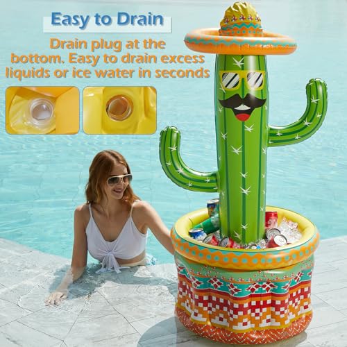 Jasonwell Inflatable Pool Party Cooler - Fiesta Cactus Ice Bucket Luau Hawaiian Tropical Beach Themed Birthday Easter Part...
