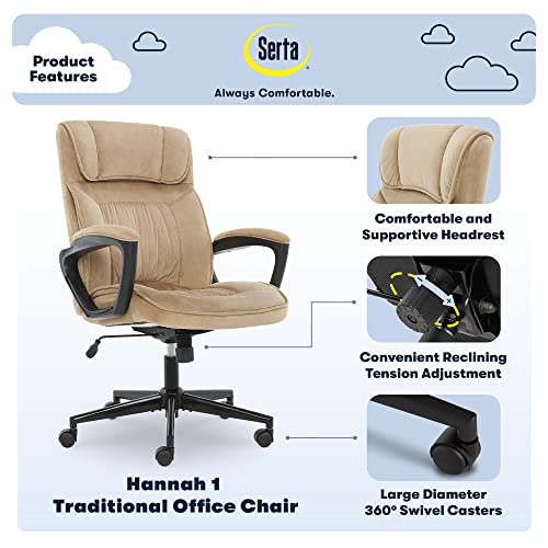 Serta® Hannah Executive Home Office Desk Chair, Ergonomic Mid-Back with Lumbar Support, Firm Seat Cushion, Layered Body Pi...