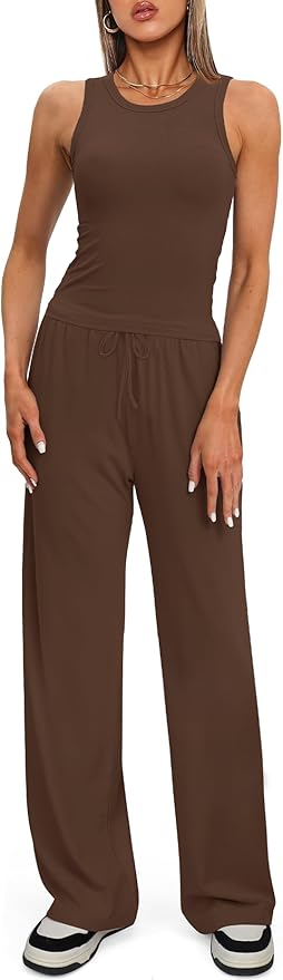 Darong Women's 2 Piece Outfits Lounge Sets Sleeveless Tank Tops Wide Leg Pants Sets Tracksuits Match Sets