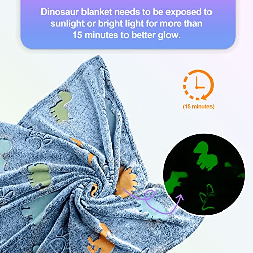 TEHALK Dinosaur Glow in The Dark Blanket for Kids, Toddler Blanket for Boys, Dinosaur Gifts for Boys/Kids, Soft Fleece Bla...