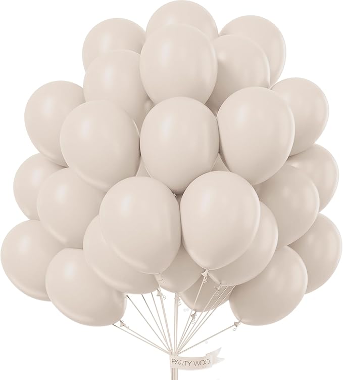 PartyWoo White Sand Balloons 51 pcs 12 Inch Beige Cream Ivory Off White Latex Helium Balloons for Wedding Bridal Graduatio...