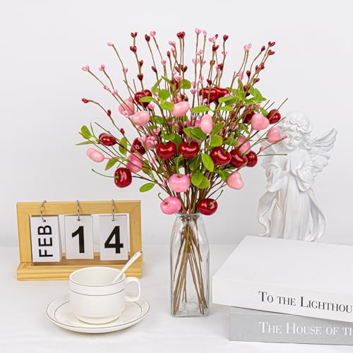 Yawwind 12 PCs Valentine Table Centerpieces 17 Inches Valentines Picks Valentines Day Floral Stems Romantic Heart Flower P...
