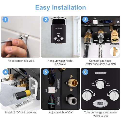 Portable Water Heater Propane Tankless - 6L 1.58GPM RV on demand Hot Gas Outdoor Digital Display Water Heater for Camping,...