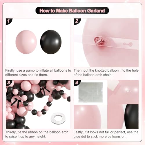LANGASQUE Balloon Arch Kit, Birthday Party Decorations Black Pink