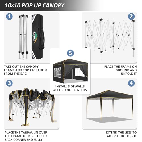 COBIZI 10x10 Pop Up Canopy with Sidewall, Commercial Canopy UPF 50+ Waterproof Outdoor Gazebo with Carry Bag, Tents for Pa...
