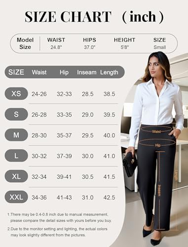 FireSwan Womens Dress Pants Stretchy Wide Leg Work Pants Business Casual Trousers Pull On Office Slacks with 4 Pockets