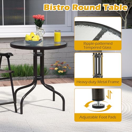 Goplus Bistro Table and Chairs Set of 2, Outdoor 3 Piece Patio Bistro Set with 1.57” Umbrella Hole, Tempered Glass Tableto...