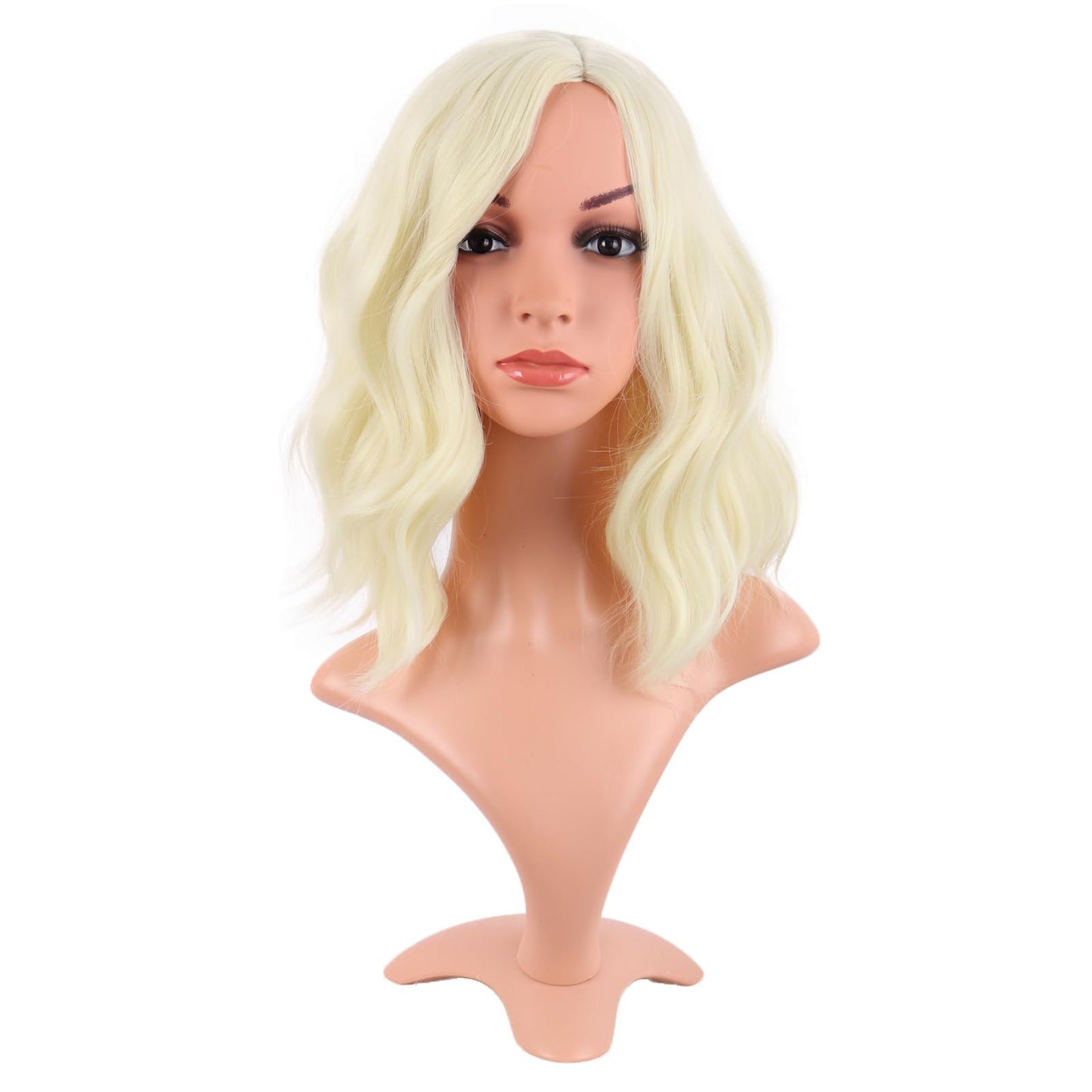 MapofBeauty 14 Inch/35 cm Bob Wavy Short Curly Body Wave Cosplay Anime Synthetic Hair Party Wig (Light Blonde)