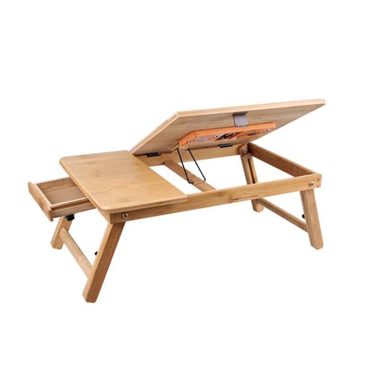 SKYZONAL Laptop Desk Adjustable Bamboo Laptop Table with Fan Drawer Foldable Bed Tray Breakfast Tray Padded Lap Work Tray,for Working Writing Drawing