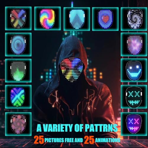JDBMAOYE Led Mask Lighted Up Mask - Led Masks with Gesture Sensing Costume for Halloween Costume Cosplay Party Cool Gifts