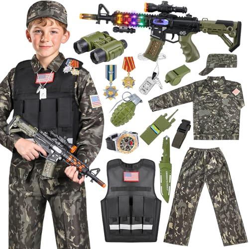 Metemot Kids Army Costume for Boys, Military Soldier Costume with Army Toys, Boys Halloween Costumes with Army Vest, Soldi...