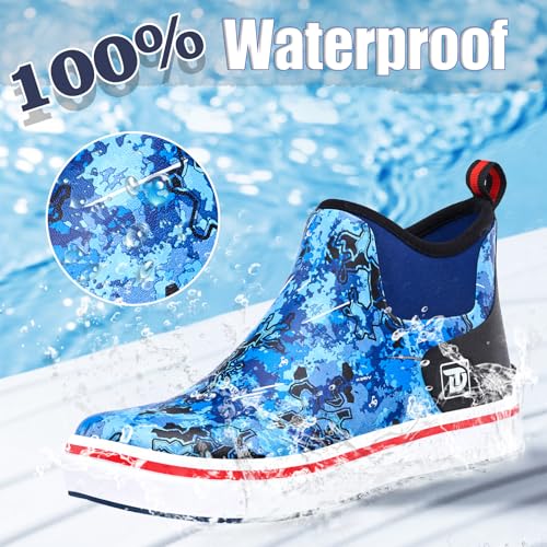 Trudave Mens Deck Boots, Waterproof Rubber Fishing Rain Boots, Anti-slip Short Ankle Shoes for Outdoor Fishing, Boating, S...