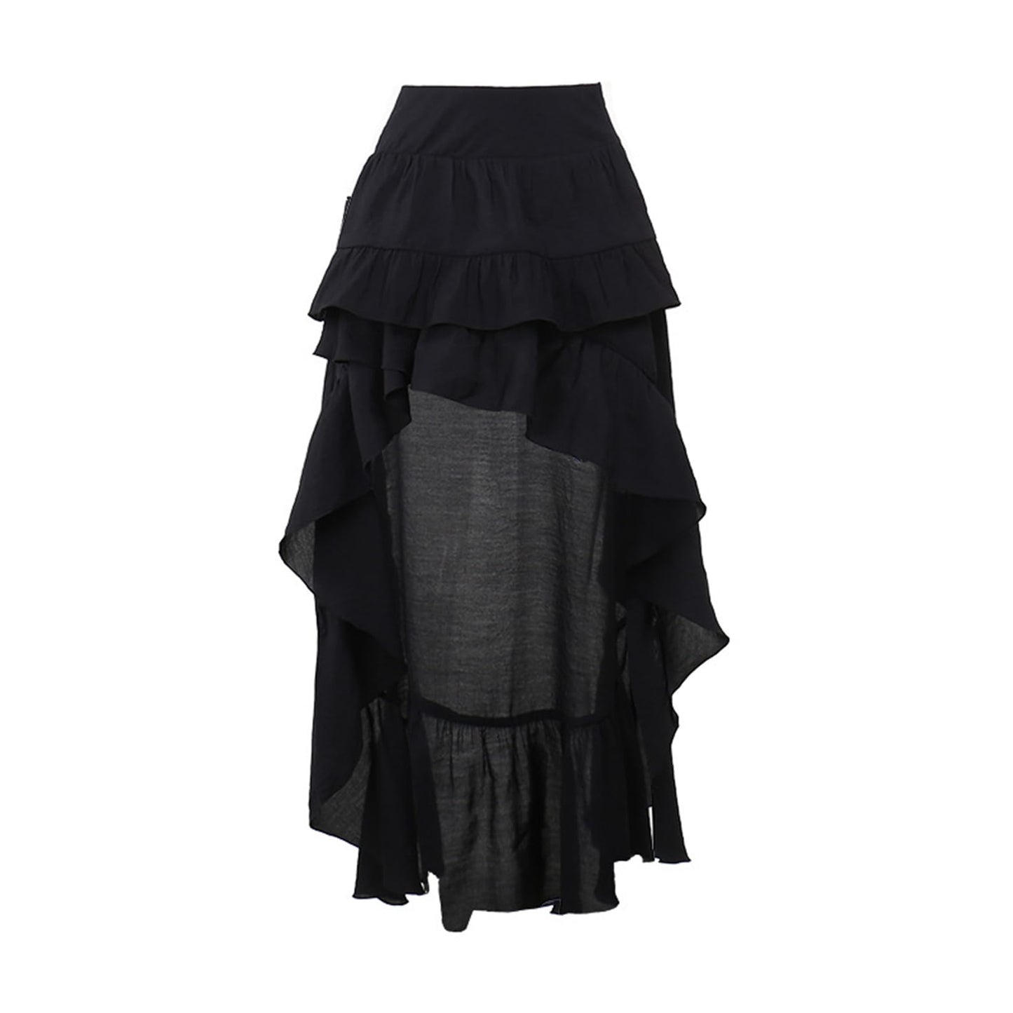 TOMETO STAR Goth Black Long Maxi Skirt for Women Asymmetrical Ruffle Renaissance