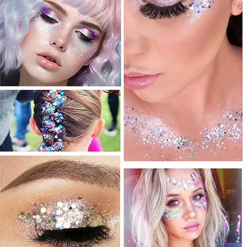 Body Glitter White & Silver & Pink 150ml Face Hair Self Adhesive Gel Accessories Cosmetic Glitter Long Lasting Chunky Sequ...
