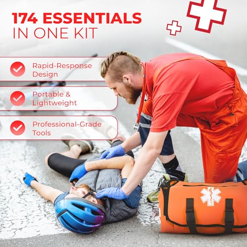 Fully Stocked EMT Trauma Bag – Tactical First Responder Medical Kit with Tourniquet, Chest Seals, Bleeding Control, Gauze,...