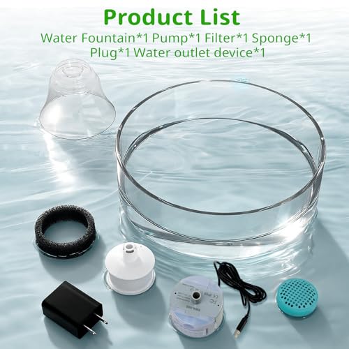 Glass Cat and Dog Water Fountain 90oz/2.7L, Automatic Pet Water Dispenser with Quiet Pump, Drinking Fountain for Cats and ...