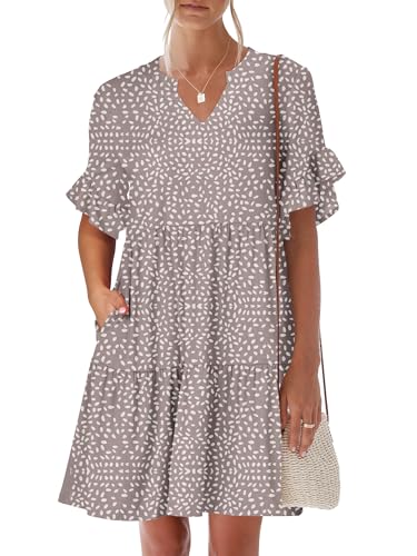 ANRABESS Womens Summer 2026 Trendy Ruffle Short Sleeve V Neck A Line Tiered Flowy Loose Casual Mini Beach Dress with Pockets