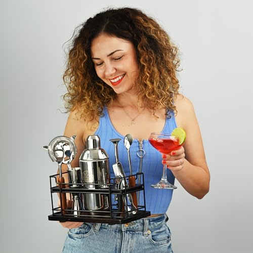 EVERYDAY COCKTAIL® |10-Piece Luxury Cocktail Shaker Set Bartender Kit with Stand | Drink Mixer Set | Bar Accessory Tools: ...