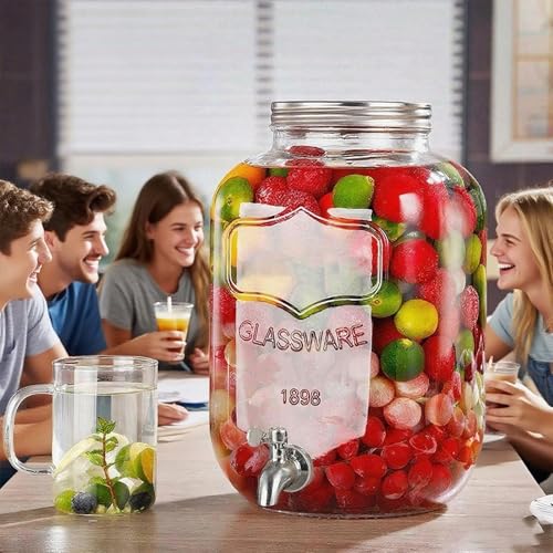 Toowood 1 Gallon Glass Drink Dispensers For Parties 2PACK, Beverage Dispenser, Glass Drink Dispenser with Stand Stainless ...