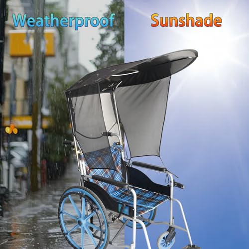 Electric Wheelchair Universal Umbrella Canopy Awning, Adjustable Sun Shade Rain Cover, Side Gauze Breathable, Black, Water...